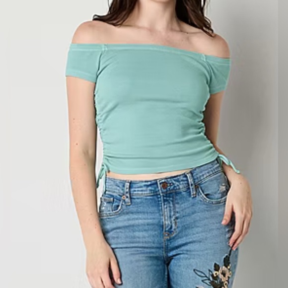 Arizona Womens Juniors Short Sleeve T-Shirt
Off-Shoulder Top - Picture 1 of 4